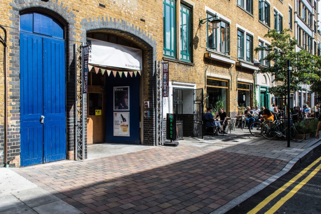 The entrance to Arcola Theatre from the street